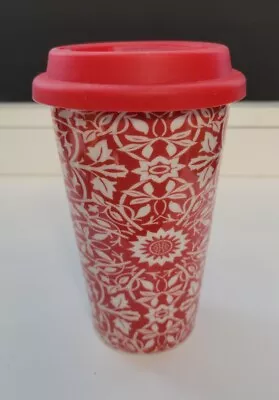 ECOONE Double Walled Red Floral Pattern 12oz Coffee Travel Mug W/Silicone Lid • $12