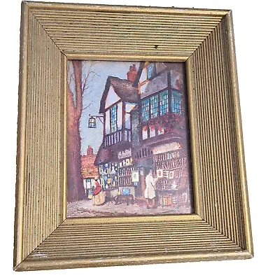 Vintage Framed Foil Art. Library Book Store. Approximately 5.5  X 6.5  • $18