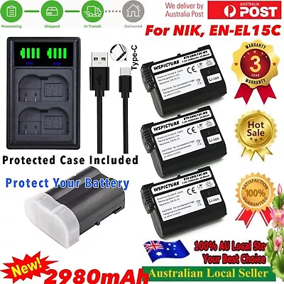 3x 2.98A EN-EL15A EN-EL15C EL15 EN EL15 Battery +LED Charger For Nikon D500 D610 • $89.90