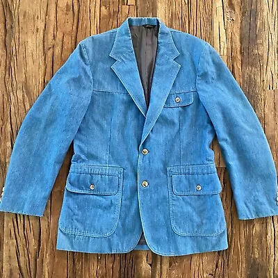 Vintage Levi's Panatela Blazer Men's 40R Blue Denim Jacket 2 Buttons 70s • $79.77