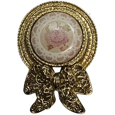 £34.07 • Buy Vintage Rare Lor’ee Hat With Bow Shaped Pin Rose Design Cabochon Costume Jewelry