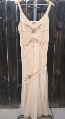 Midnight Velvet Women's Formal Evening Gown Size XL Beige Chiffon Tulle Beaded • $35