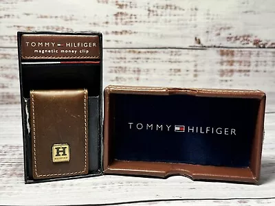 Tommy Hilfiger Brown Leather Magnetic Money Clip Vintage 2000s • $16