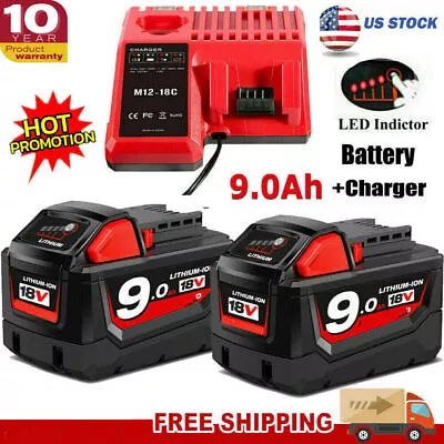 Battery For Milwaukee M18 Fuel 48-11-1890 XC 9.0Ah M18 M12 Rapid Charger Starter • $224.89