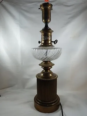 Vintage 20th Century Bronze Lamp W/ Crystal Oil Font Key Wall Hugger Plug Rare • $50