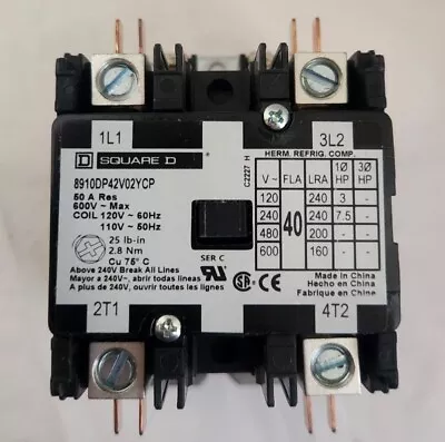 SquareD Definite Purpose Contactor- 2pole Open Type 50 Amp 120V~60Hz • $85