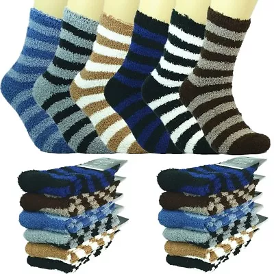 Lot 3-10 Pairs Men Soft Cozy Fuzzy Winter Home Striped Slipper Socks Size 10-13 • $7.99