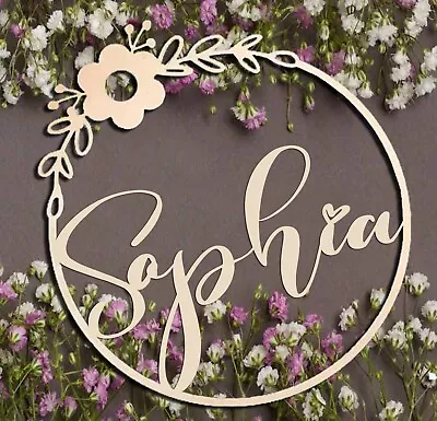 Personalized MDF Birthday Sign Hoop Wooden Ring Circle Custom Name Wood Plaque • $19.99