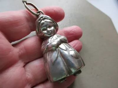 Antique Vintage Silver Plated Epns Priaur Baby Doll Rattle Ringing Pendant Fob • £10.50