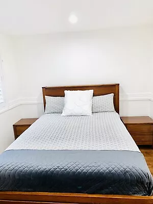 $149 • Buy Queen Bed Frame With Side Tables. Bedhead Has Storage Compartment. Solid Timber.