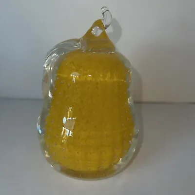 Vintage Yellow Pear Fruit Glass Paperweight With Controlled Bubbles • $44.99