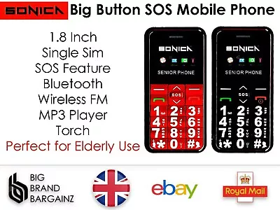 Big Button Mobile Phone Large Clear Text Simple Basic Easy To Use OAP Sonica SOS • £23.99