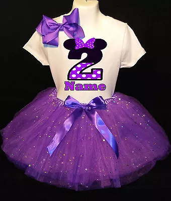 MINNIE MOUSE **With NAME** 2nd Second 2 Birthday Purple Tutu Dress Fast Shipping • $17.50