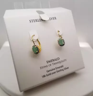 MCE15959 Genuine Emerald 18k Gold Over Silver Earrings • $40.05