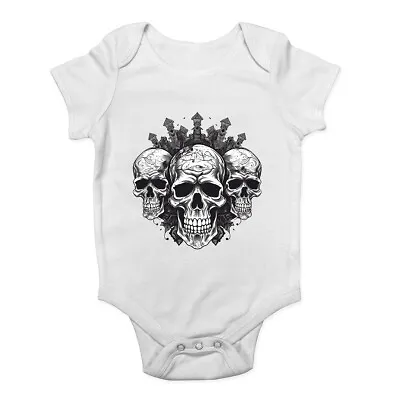 Triple Skull Head Baby Grow Vest Gothic Skeleton Face Bodysuit Boys Girls Gift • £5.99