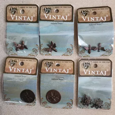 Lot Of Vintaj Natural Brass Charms Drops - Compass Flowers Bees NEW 10 Pcs • $12.50