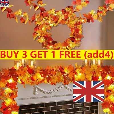 £3.99 • Buy LED Light Artificial Autumn Fall Maple Leaves Garland Hanging Plant Home Decor