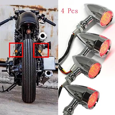 4* Chrome Motorcycle Mini Bullet LED Turn Signal Light For Harley Chopper Bobber • $39.16