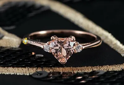 Ladies Morganite Heart Ring Rose Gold Plated 925 Sterling Silver CZ Accent Ring • $14.79