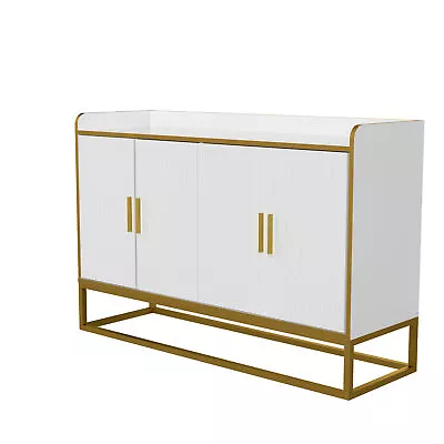 Modern Kitchen Buffet Storage Cabinet White Gloss With Metal Legs • $256.48