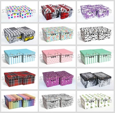 £12.49 • Buy STYLISH 2pc Decorative Storage BOXES With Lid ARCHIVE A4 Box Cardboard ORGANISER