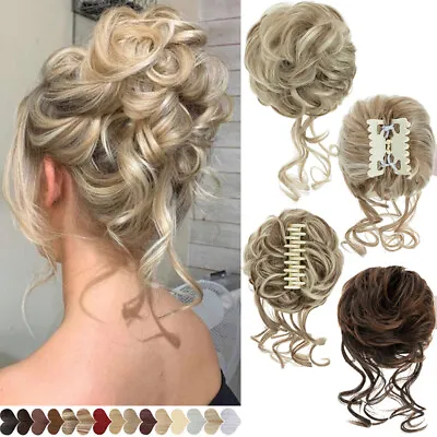 X-Thicker Curly Messy Bun Clip In On Scrunchie Hair Piece Extensions As Human • £10.87