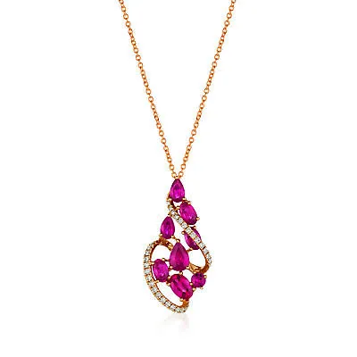 LeVian 14K Rose Gold Ruby H-I SI2 Diamond 2.55 Cts 18  Pendant Necklace • $2340