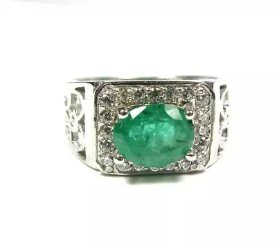 Men's Women's Genuine 2.2CT Emerald Ring Sterling Silver Rhodium Dipped - Pinky • $260.10