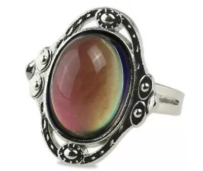 Beautiful Ladies Elegant Oval Mood Stone Ring - Silver Finish - Adjustable  • $3.99