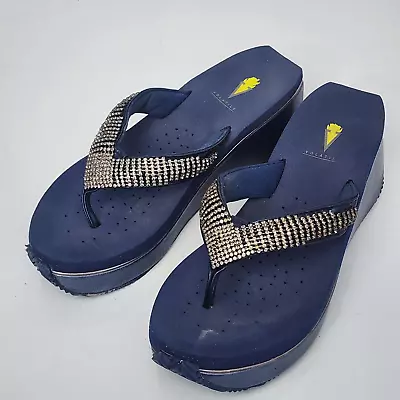 Volatile Womens Blue Wedge Flip Flop Comfort Cushion Thong Sandals Shoes Size 8 • $28