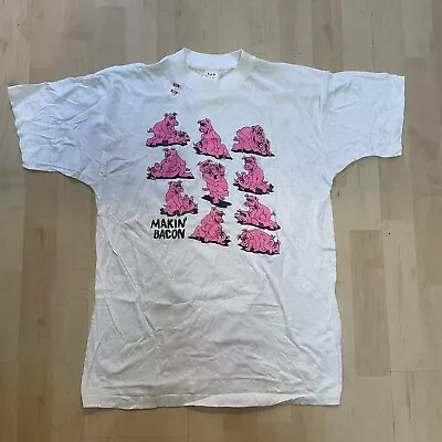 Vintage 90's Makin Bacon Cartoon Pig Sex Positions T-Shirt M Naughty Retro NOS • $48.95