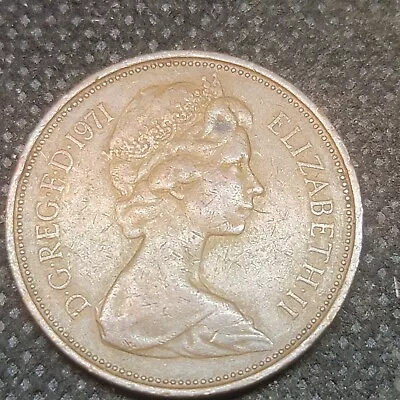 1971 2 New Pence Coin ELIZABETH II D G REG F D L1210 • $4