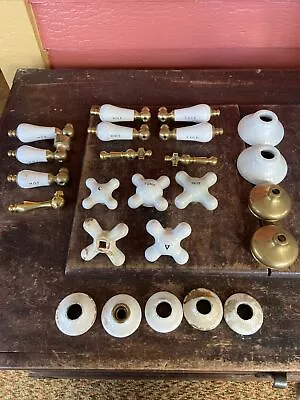 Vtg Antique Porcelain Brass Faucet Handles Mixed Lot Bath Sink Hot Cold Old New • $19.99