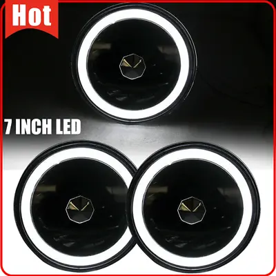 7  Inch Round White LED Angel Eyes Halo Clear Lens Headlights Headlamps Pair • $21.38