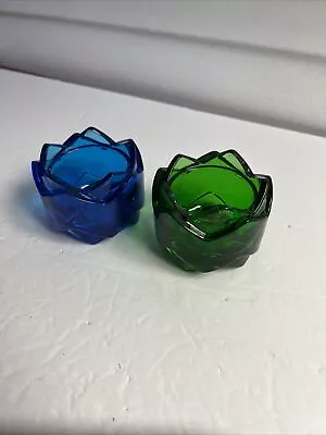 Set 2 Avon Vintage Cobalt Blue And Green Glass Votive Candle Holder 2 1/4  • $13.39