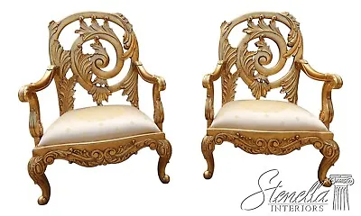 L62053EC: Pair PHYLLIS MORRIS Gold Leaf French Carved Throne Chairs • $3195