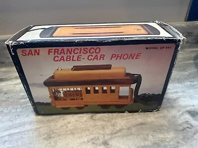 Vtg Telephone San Francisco Cable Car Wooden Push Button TeleMania Wood NIB • $20