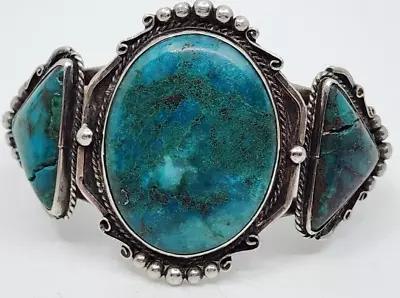 Old Vintage Native American Sterling Silver Turquoise Cuff Bracelet • $299.95