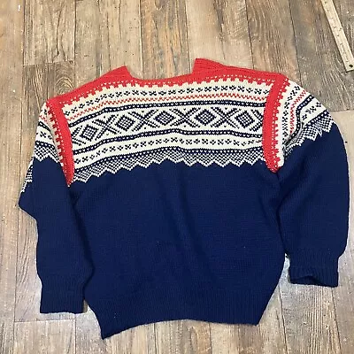 Vintage Ski Nordic Wool Pullover Sweater Fair Isle Blue Red White Mens Large • $50