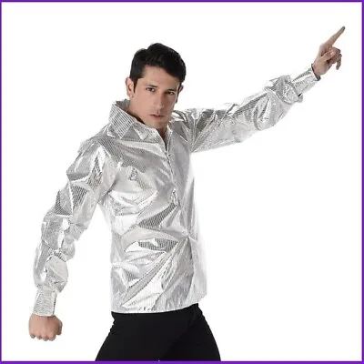 Karnival Mens Silver Sequin Disco Shirt • £11.99