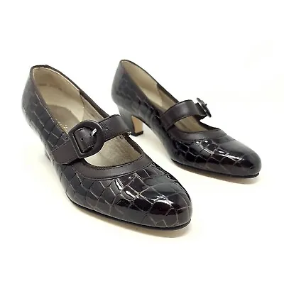 £10 • Buy Equity Brown Mock Crock Leather Low Block Heel Mary Jane Shoes UK 4.5 Buckle