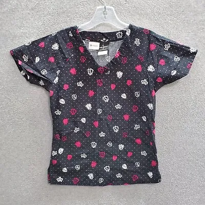 Baby Phat Women Scrub Top XS Black Polka Dots Crown Logo V Neck Short Sleeve • $8.37