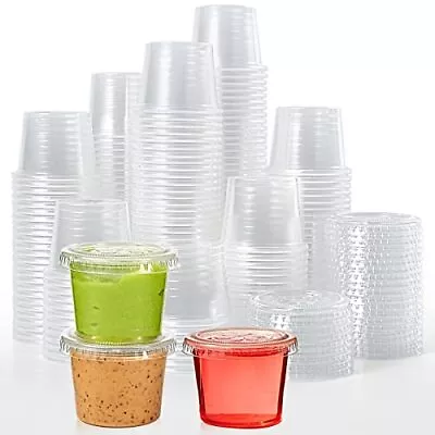 [400 Sets - 1 Oz] Disposable Plastic Portion Cups With Lids Small Plastic Co... • $31.16