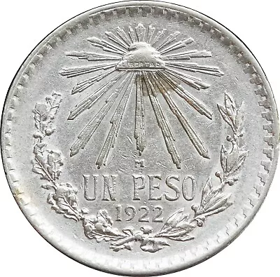 Mexico 1 Pesos 1922 Cap And Rays .720 Silver KM# 455. • $30