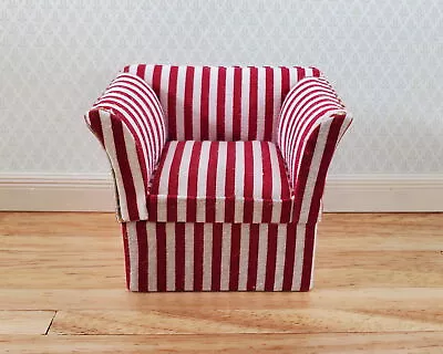 Dollhouse Club Chair Red & White Wide Striped Modern Style 1:12 Scale Miniature • $13.99