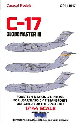 Caracal Decals 1/144 DOUGLAS C-17 GLOBEMASTER III Strategic Transport • $15.50
