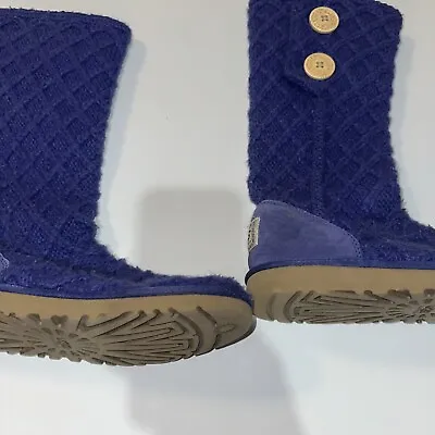 UGG Australia Lattice Cardy Knit 2-Button Blue Winter Boots Girls US 5 • $20