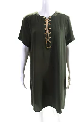 Michael Michael Kors Womens Crepe Chain Lace Up Shift Dress Green Size L • $41.49