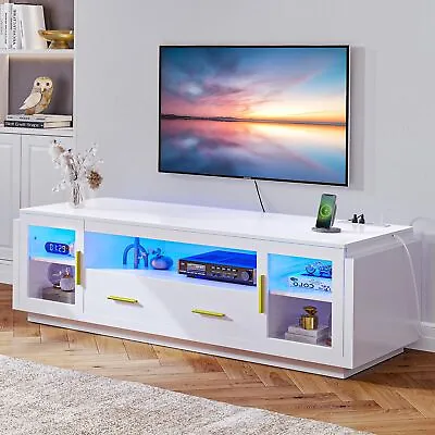 Modern TV Stand For TVs Up To 75  With Power Outlets & LED Lights Media Console • $192.99