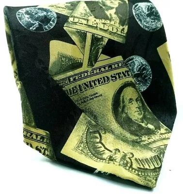 Money Currency Bills Coins Ben Franklin George Washington Novelty Tie • $18.20